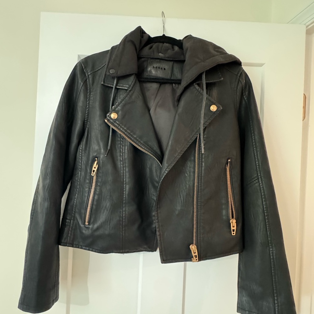 Blank NYC Black Leather Jacket with Polished Finish